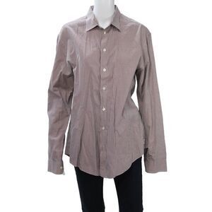 Armani Collezioni Mens Point Collar Button Up Shirt Brown Check Size L